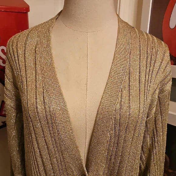 Magnolia Womens Shimmering Gold Cardigan Sweater - Picture 2 of 7